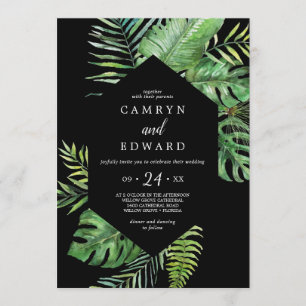 Invitation Palme tropicale sauvage Black Hexagon Décontract