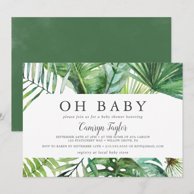 Invitation Palme tropicale sauvage Horizontal Oh Baby Baby sh (Devant / Derrière)