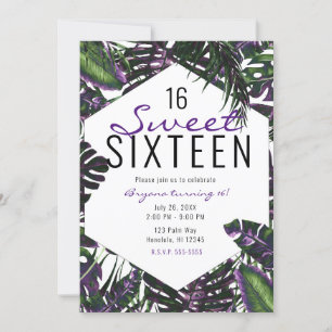 Invitation Palme tropicale violette et verte Feuille douce 16