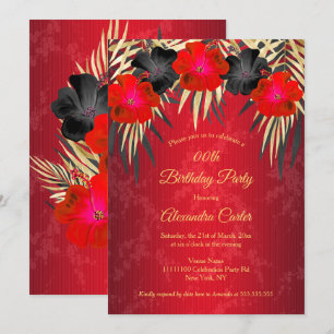 Invitation Palmes d'or noir rouge Hibiscus Damask Anniversair
