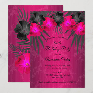 Invitation Palmes noires roses Hibiscus Damask Anniversaire