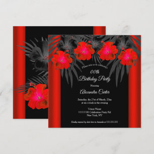 Invitation Palmes noires rouges Hibiscus Tropical Anniversair