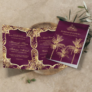 Invitation Palmier dattier scintillant prune et or Mariage mu