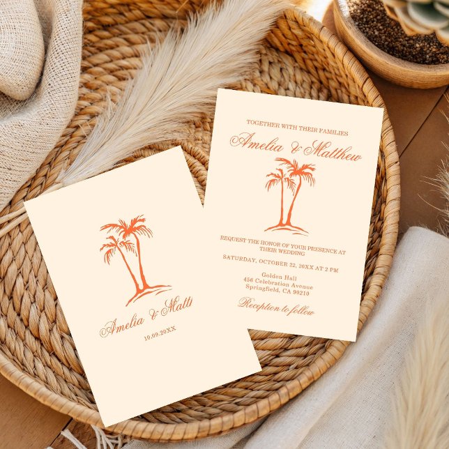 Invitation Palmier de plage dessiné à la main Mariage fantais (Créateur téléchargé)