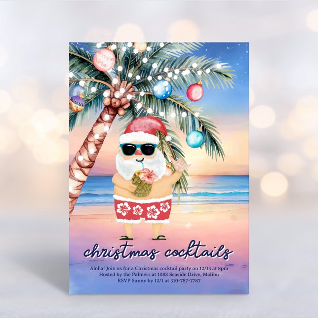 Invitation Palmier de plage tropical Père Noël Cocktails de N (Créateur téléchargé)