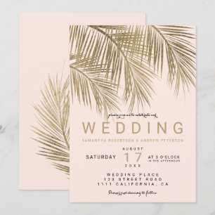 Invitation Palmier d'or faux moderne élégant mariage rose
