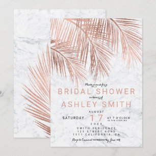 Invitation Palmier d'or rose moderne marbre Douche nuptiale