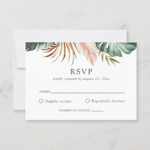Invitation Palmier d'or tropical moderne vert fleuri RSVP