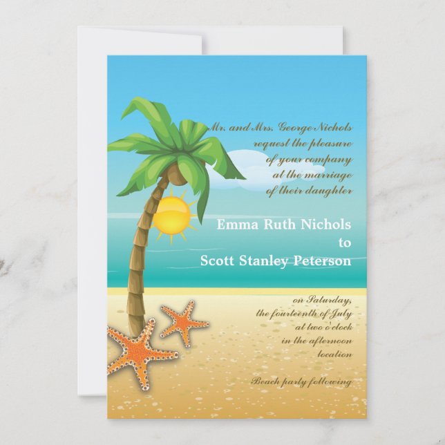 Invitation Palmier & étoile de plage destination mariage (Devant)