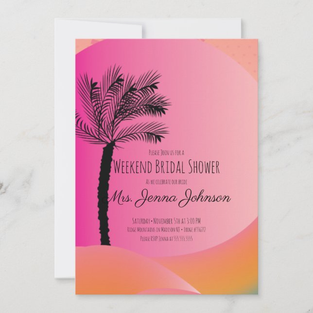 Invitation Palmier Gradié Plage Rose Bachelorette Getaway (Devant)
