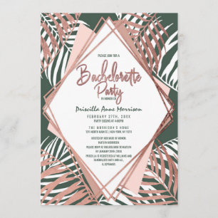 Invitation Palmier tropical Bachelorette d'or de rose vert