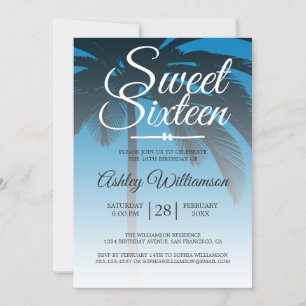 Invitation Palmier tropical bleu doux 16 16e anniversaire