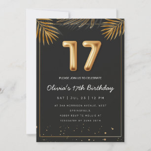 Invitation Palmier tropical d'or Feuille 17e anniversaire