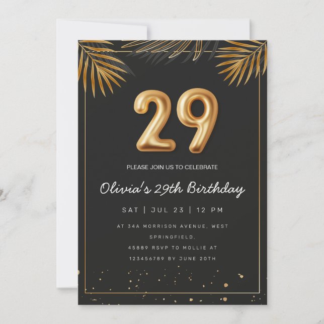Invitation Palmier tropical d'or Feuille 29e anniversaire (Devant)