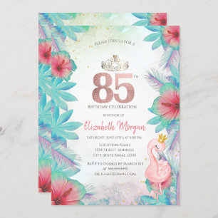 Invitation Palmier tropical Feuille Hibiscus Flamant rose ros