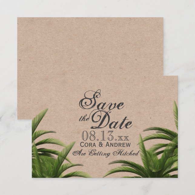 Invitation Palmier tropical Mariage vert Enregistrer la date (Devant / Derrière)