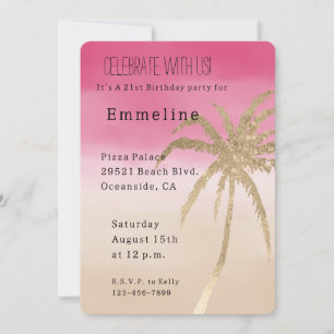 Invitation Palmier Tropical Or Rose Pêche