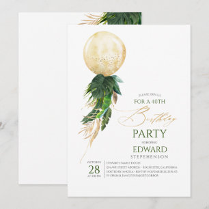 Invitation Palmier vert et or Feuille Balloon géant Anniversa