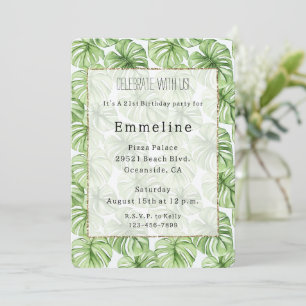 Invitation Palmier Vert Tropical Feuille Anniversaire