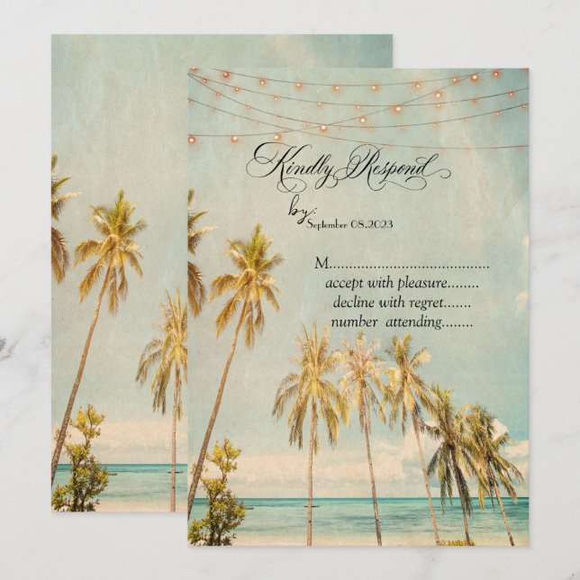 Invitation Palmiers de plage Retro RSVP (Devant / Derrière)