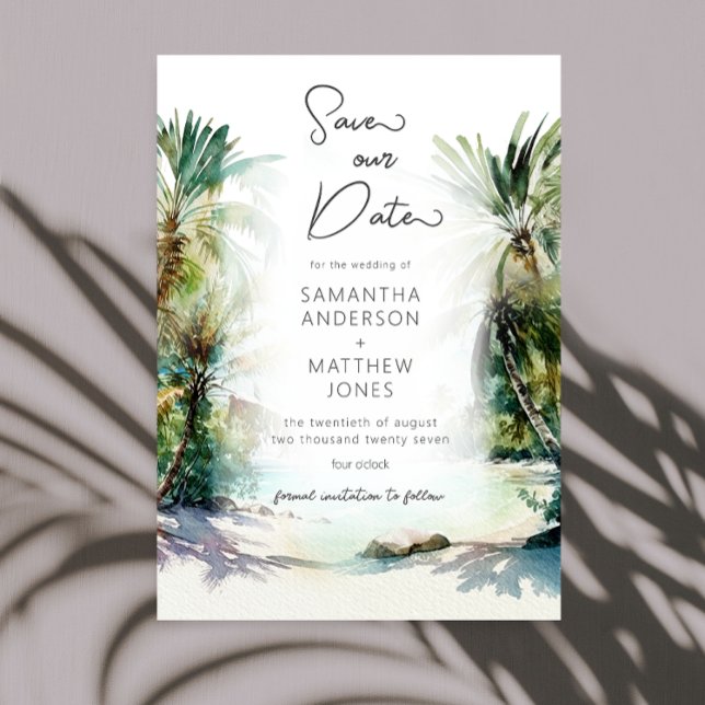 Invitation Palmiers De Plage Tropical Sauvez La Date (Créateur téléchargé)