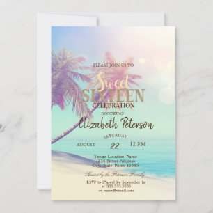 Invitation Palmiers de Plage Tropicale Fête Douce 16 d'Été