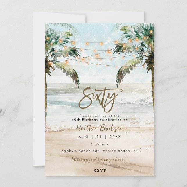 Invitation Palmiers de plage tropicaux 60e anniversaire (Devant)