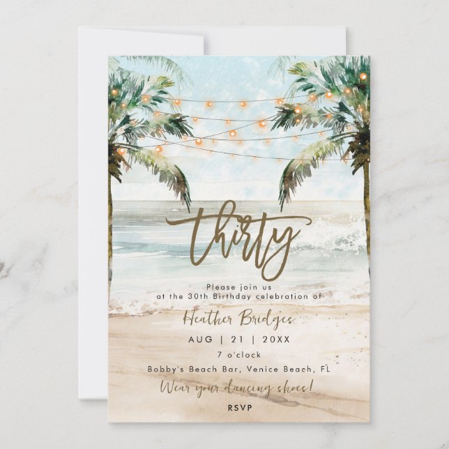 Invitation Palmiers de plage tropicaux fête du 30e anniversai (Devant)