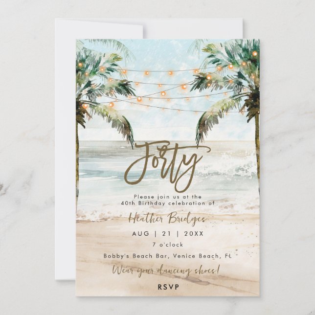 Invitation Palmiers de plage tropicaux fête du 40e anniversai (Devant)
