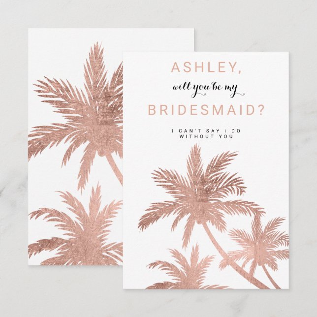 Invitation Palmiers d'or rose modernes tropicaux Bridesmaid (Devant / Derrière)