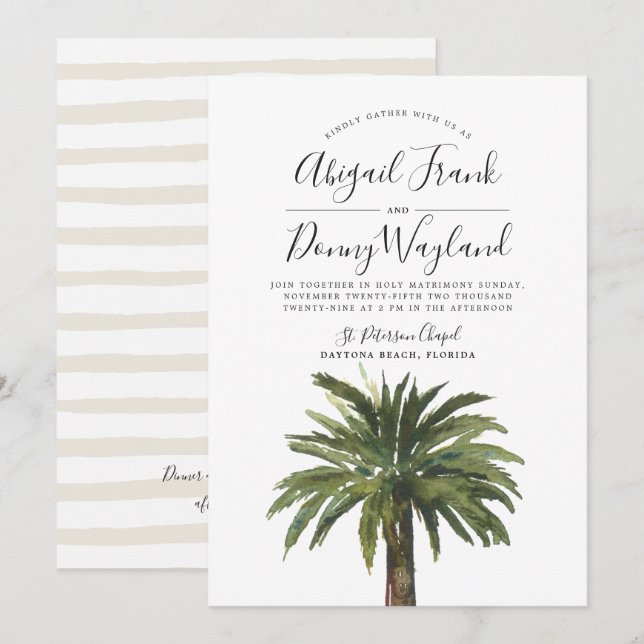 Invitation Palmiers Dusty | Célébration du Mariage (Devant / Derrière)