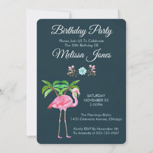 Invitation Palmiers Flamingo rose et Succulentes Anniversaire