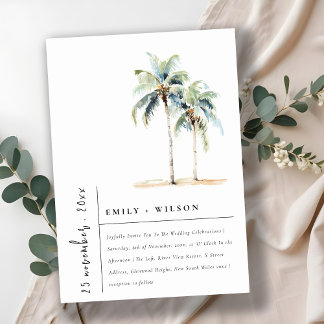 Invitation Palmiers minimaux Aquarelle Mariage tropical