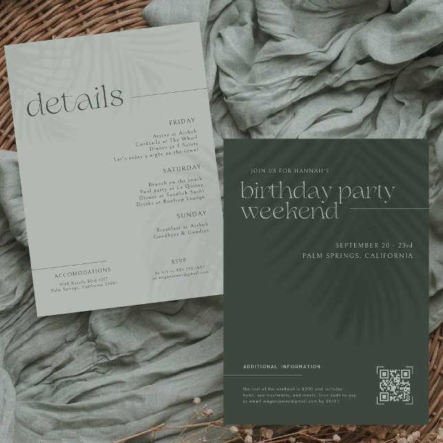 Invitation Palmiers minimaux modernes | Fin de semaine d'anni (Créateur téléchargé)