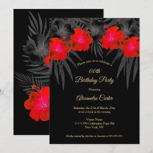 Invitation Palmiers noirs rouges Hibiscus Floral Tropical Ann