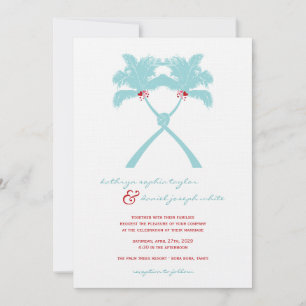 Invitation Palmiers noués Coeurs Plage tropicale Mariage