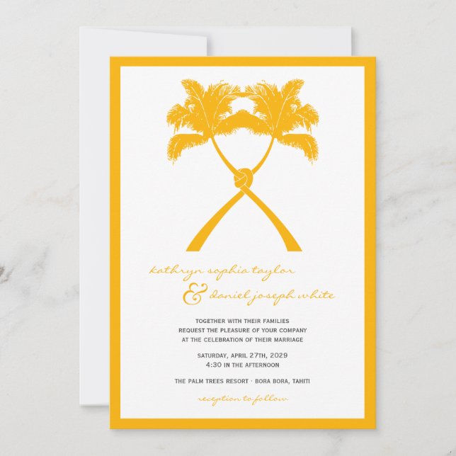 Invitation Palmiers noués Destination Tropicale Mariage (Devant)