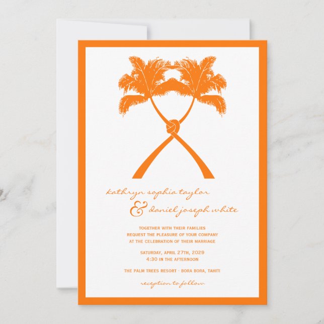 Invitation Palmiers noués Destination Tropicale Mariage (Devant)