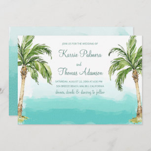 Invitation Palmiers océaniques Mariage Watercolor Beach