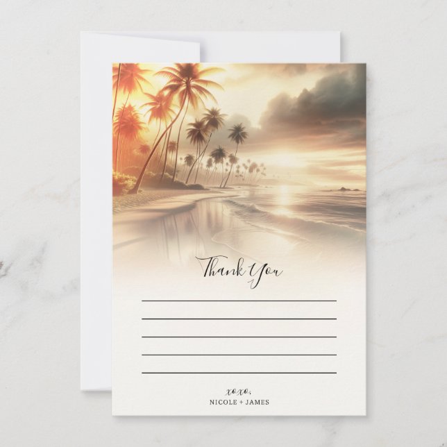 Invitation Palmiers & Orange Sunset Beach Merci de mariage (Devant)