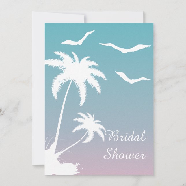 Invitation Palmiers rose bleu plage mariage nuptiale douche (Devant)