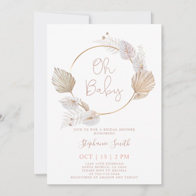 Invitation Palmiers séchés Anthurium Baby shower girl (Devant)
