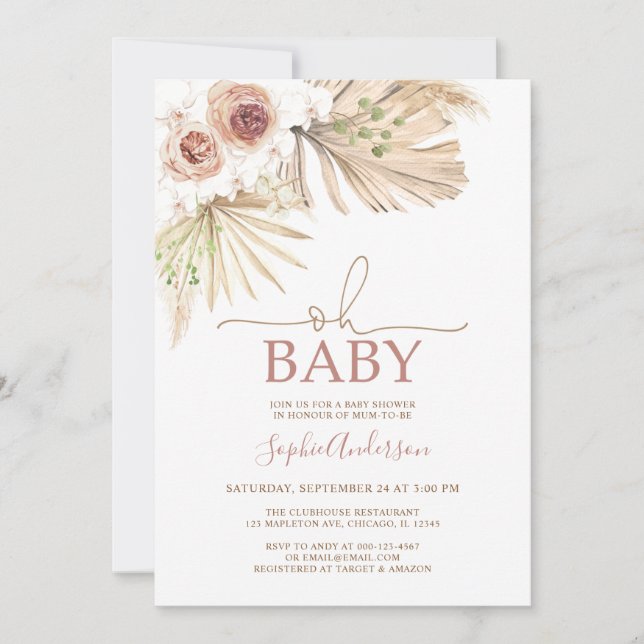 Invitation Palmiers séchés du désert Baby shower en laiton de (Devant)