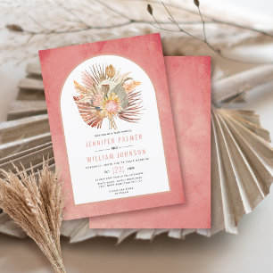 Invitation Palmiers séchés et pampas mariage rose pâle