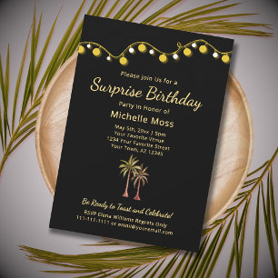 Invitation Palmiers tropicaux Adulte Surprise fête d'annivers