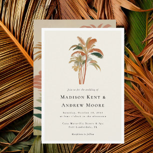 Invitation Palmiers tropicaux Aquarelle Pastel Boho Mariage