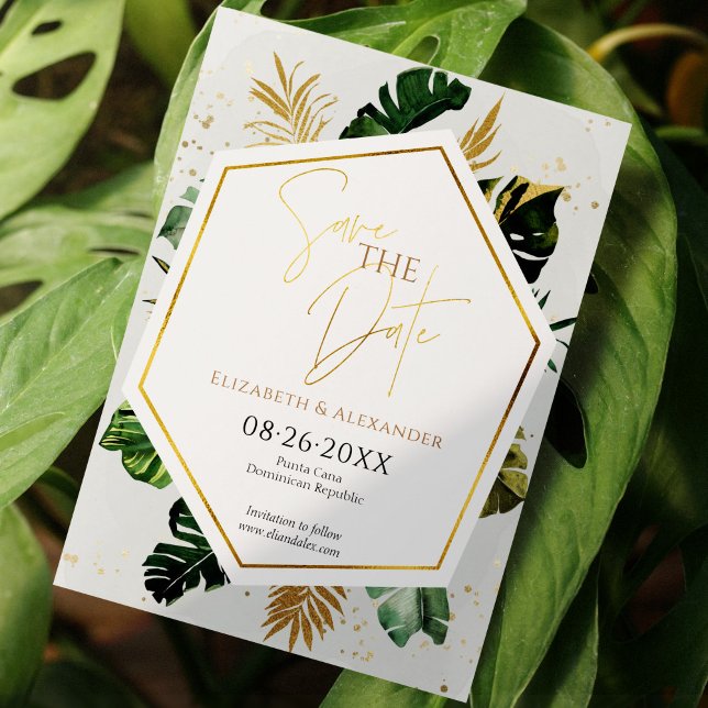 Invitation Palmiers Tropicaux Arbres Gilded Script Enregistre (Créateur téléchargé)