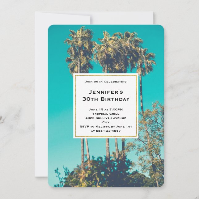 Invitation Palmiers tropicaux Californie Anniversaire rétro (Devant)
