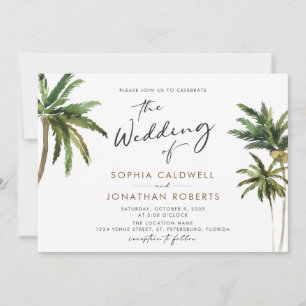 Invitation Palmiers tropicaux Calligraphie Destination Mariag