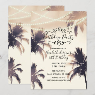 Invitation Palmiers tropicaux et lumières Crème fête d'annive